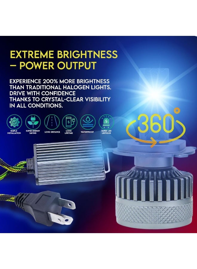 طقم لمبات ليد أمامية عالية القوة 360 درجة (قطعتين) – H4 | 300 واط | شعاع مزدوج (عالي ومنخفض) | 6000 كلفن مع درايفر | ضمان دولي لمدة 6 أشهر - Image 5